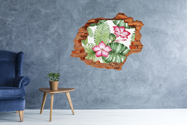 3D wall hole wallpaper Tropical flowers