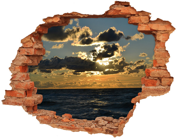 3D wall hole wallpaper Sunset over the sea