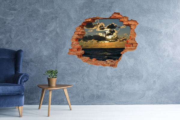 3D wall hole wallpaper Sunset over the sea