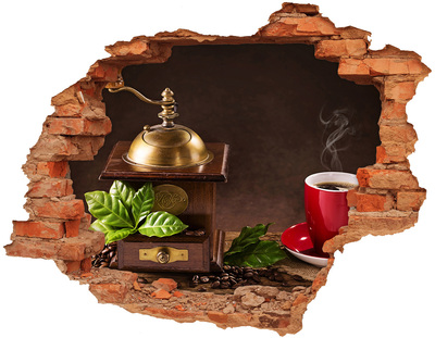 3D wall hole wallpaper Coffee and grinder