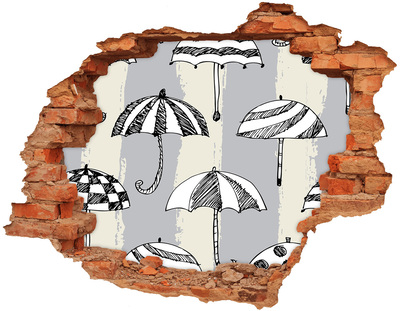 3D wall hole wallpaper Charming umbrellas on the beach