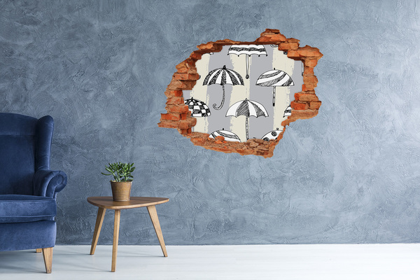 3D wall hole wallpaper Charming umbrellas on the beach