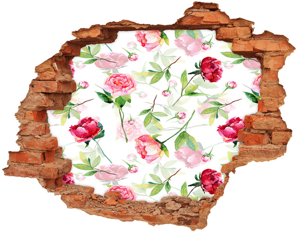 Hole in the wall sticker Pink peonies