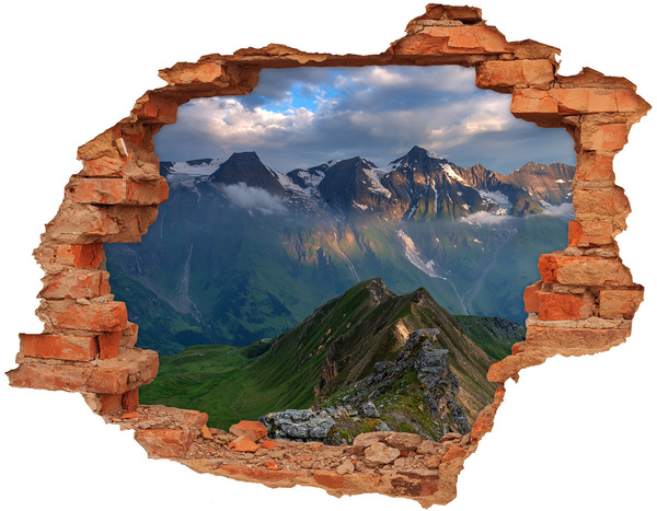 3D wall hole Mountain landscape behind the hole in the wall