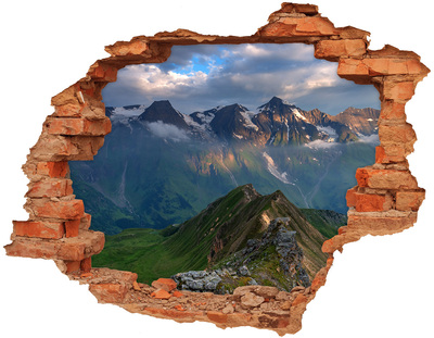 3D wall hole Mountain landscape behind the hole in the wall