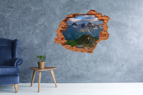3D wall hole Mountain landscape behind the hole in the wall