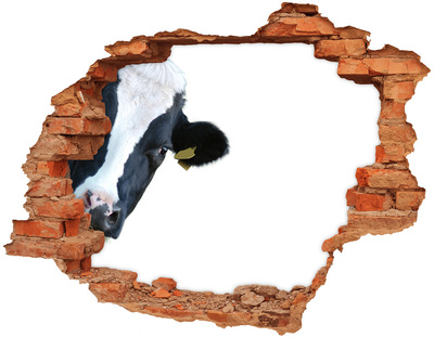 3D wall hole Cow in a hole in the wall