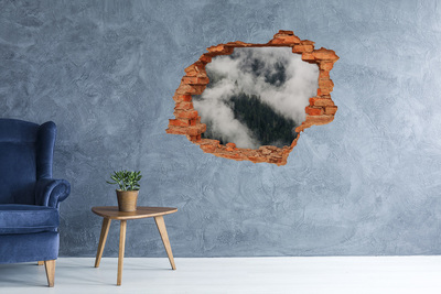 Hole wall sticker Green valley in the clouds