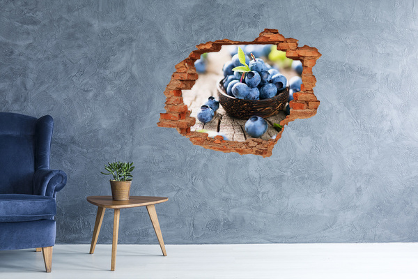3D wall hole Berries in a wooden bowl