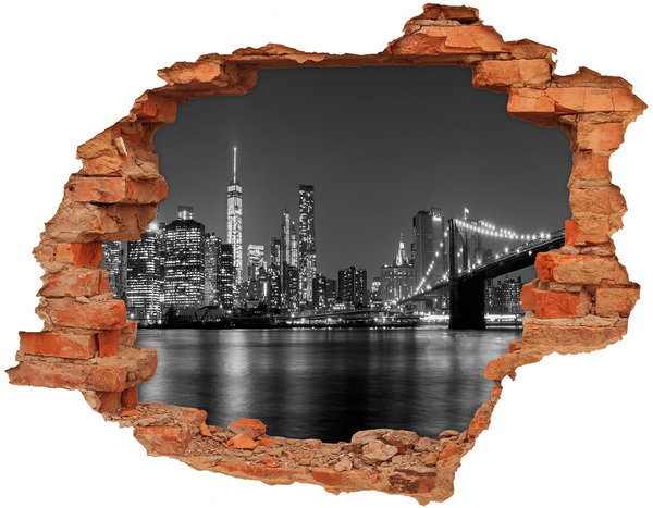 Hole in the wall decal New York skyline in black and white