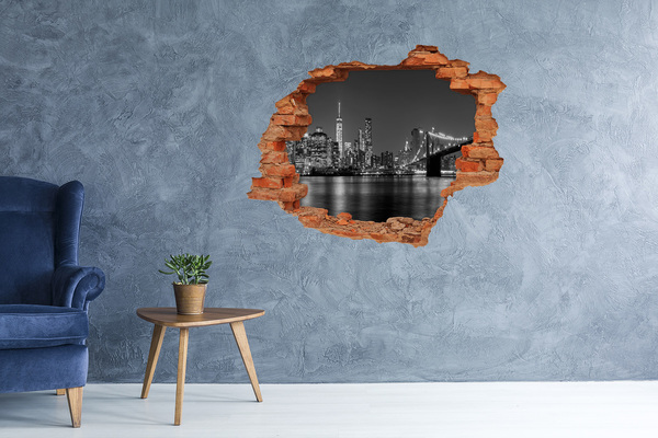 Hole in the wall decal New York skyline in black and white