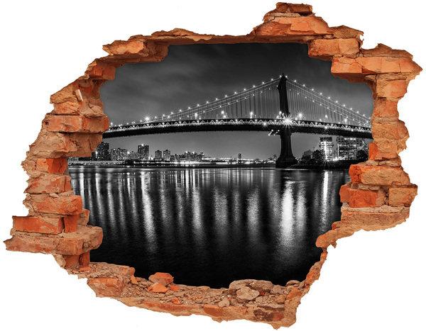 Hole in the wall decal Manhattan Bridge at night