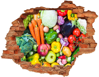 Hole in the wall sticker Colorful vegetables and fruits in a hole in the wall