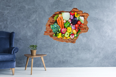 Hole in the wall sticker Colorful vegetables and fruits in a hole in the wall