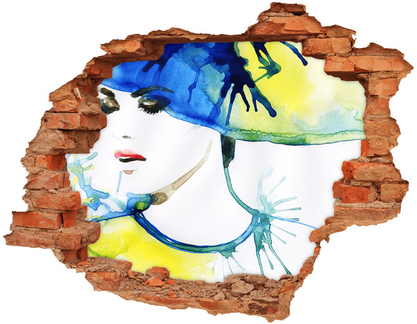 Hole in the wall decal Woman in a blue hat