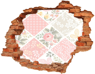 Hole in the wall decal Floral pattern on a concrete background