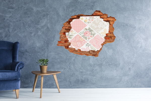 Hole in the wall decal Floral pattern on a concrete background