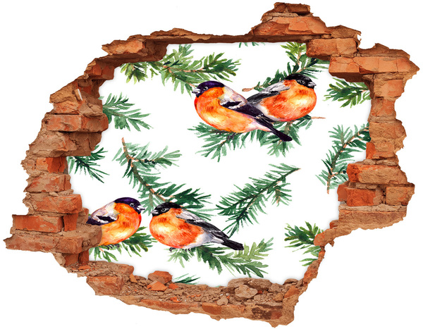 Hole in the wall decal Birds against a green background