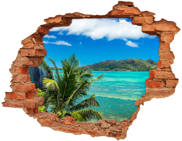 3D wall hole wallpaper Tropical paradise behind the wall