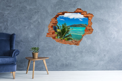 3D wall hole wallpaper Tropical paradise behind the wall