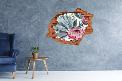 Hole in the wall decal A flower paradise among the leaves