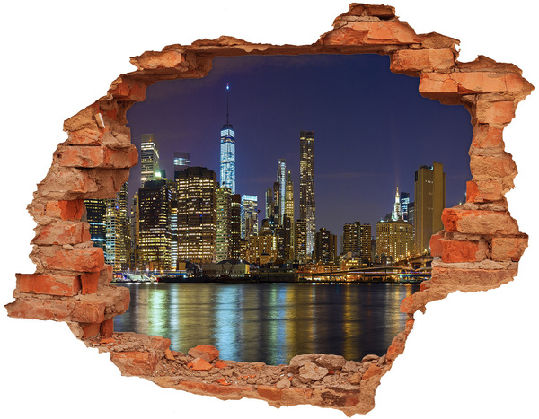 Hole wall sticker View of the city at night