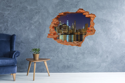 Hole wall sticker View of the city at night