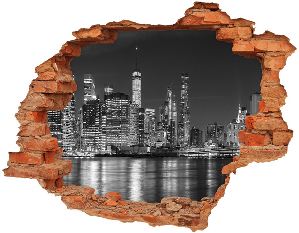 3D wall hole New York skyline at night