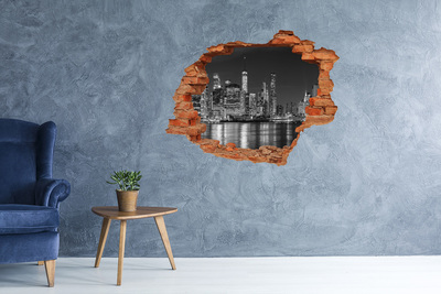 3D wall hole New York skyline at night