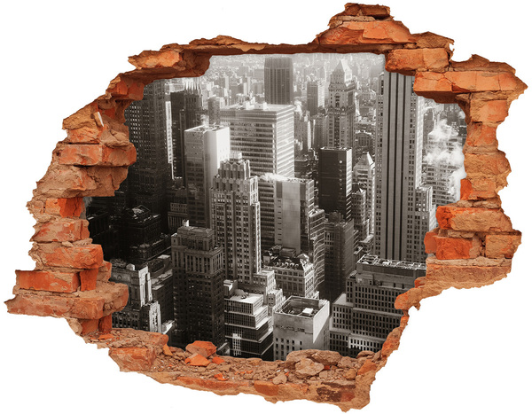 3D wall hole View of the city from a hole in the wall