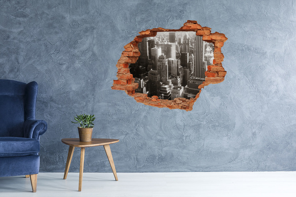 3D wall hole View of the city from a hole in the wall