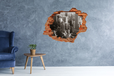 3D wall hole View of the city from a hole in the wall