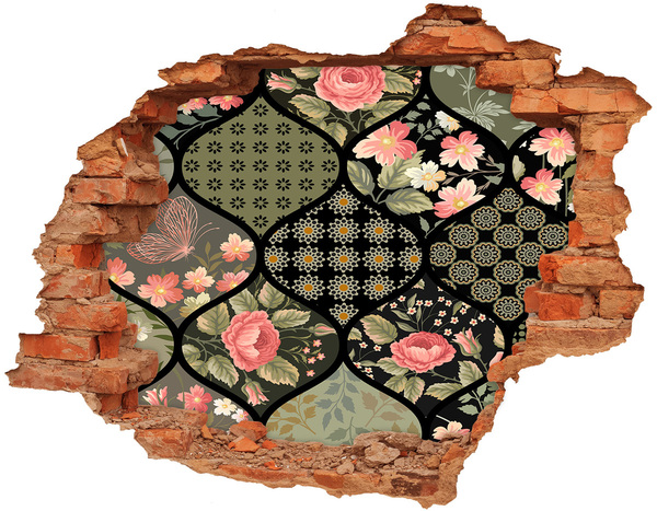 Hole wall sticker Floral pattern on a stone background
