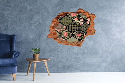 Hole wall sticker Floral pattern on a stone background
