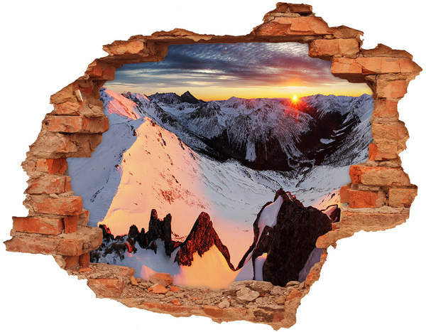Hole wall sticker Mountain sunset