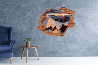 Hole wall sticker Mountain sunset