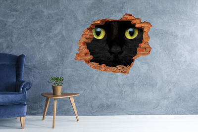 3D wall hole Black cat through a hole in the wall