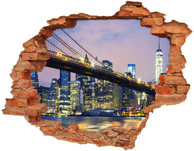 3D wall hole Brooklyn Bridge at night