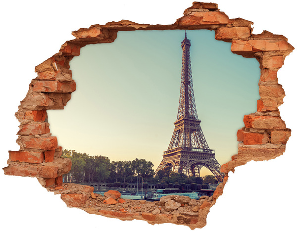 Hole wall sticker The Eiffel Tower in the setting sun