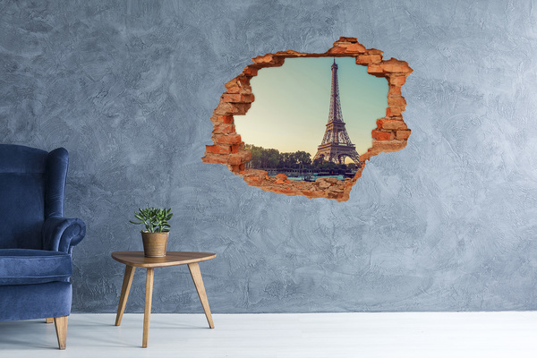 Hole wall sticker The Eiffel Tower in the setting sun