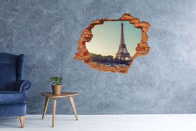 Hole wall sticker The Eiffel Tower in the setting sun