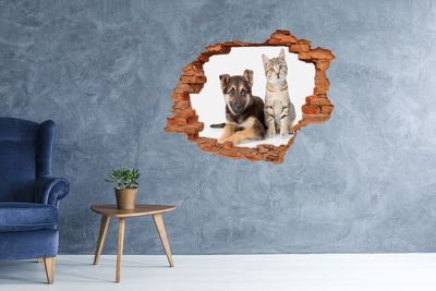 3D wall hole wallpaper Friends from the backyard