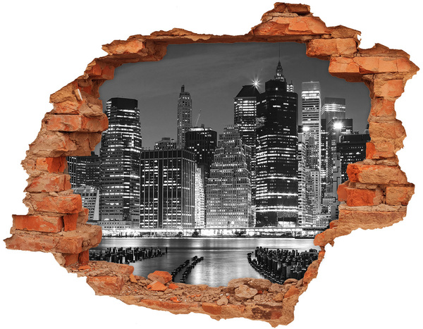3D wall hole View of the city at night