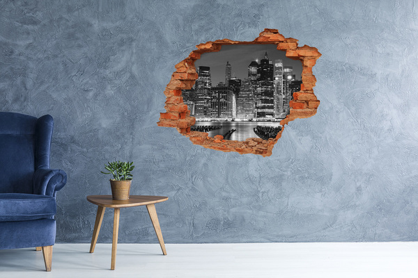 3D wall hole View of the city at night
