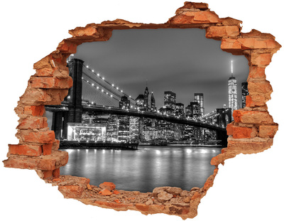3D wall hole wallpaper New York skyline at night