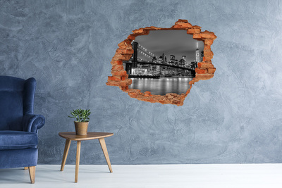 3D wall hole wallpaper New York skyline at night