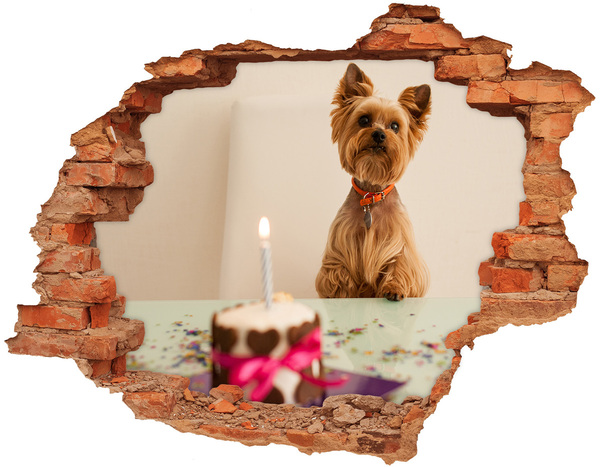 Hole wall sticker Birthday dog ​​with cake