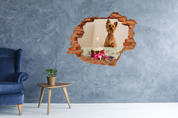 Hole wall sticker Birthday dog ​​with cake