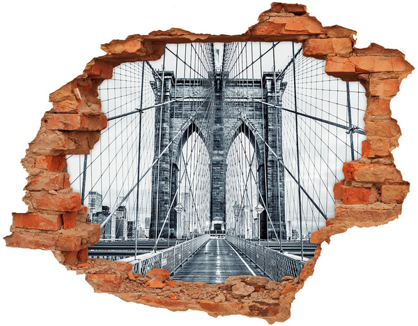 Hole wall sticker Brooklyn Bridge in black and white