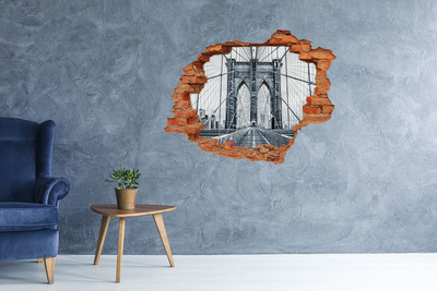 Hole wall sticker Brooklyn Bridge in black and white